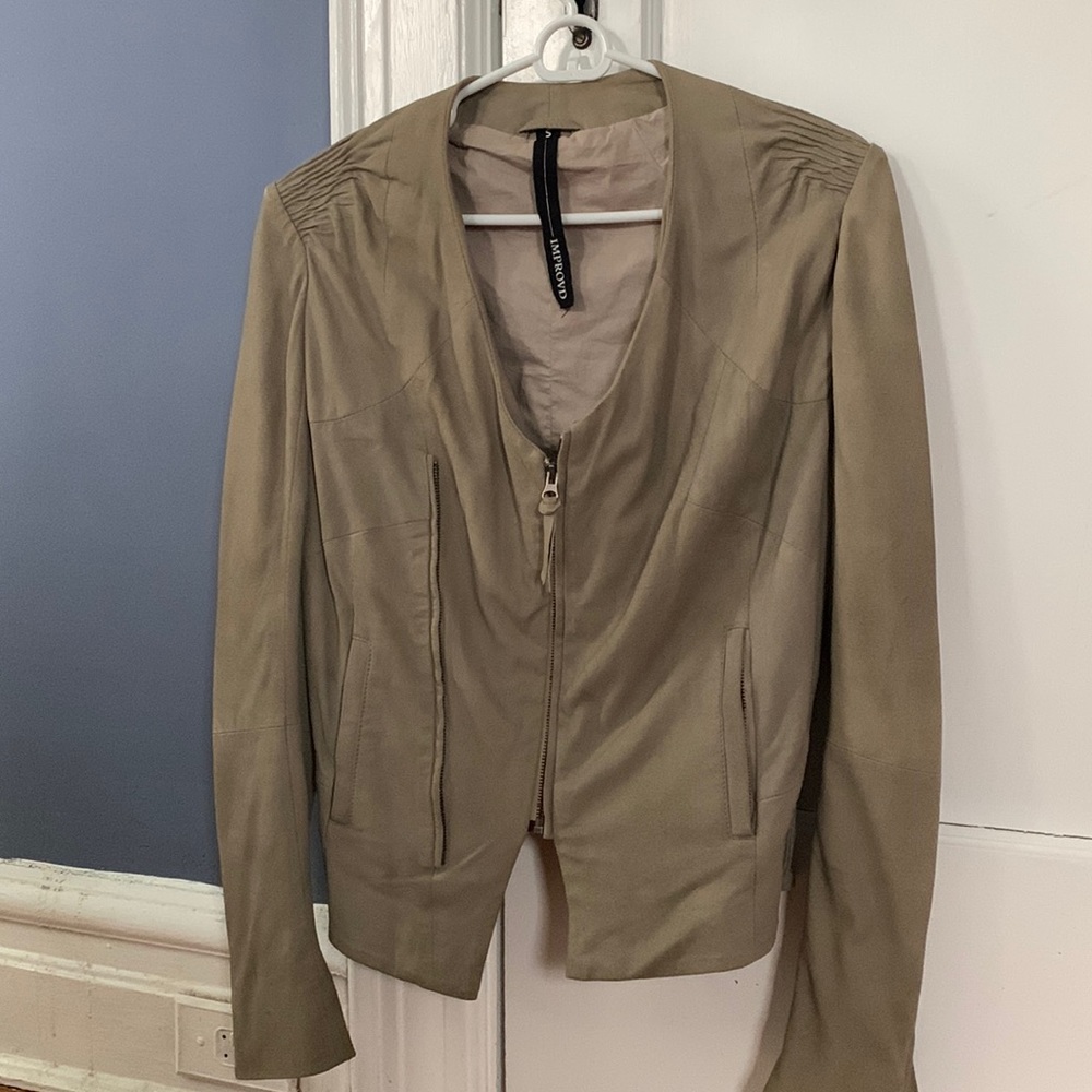 Improved suede asymmetrical jacket.